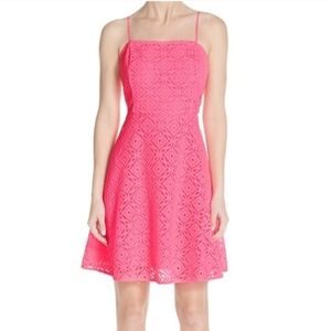 Lilly Pulitzer Jennilee Trellis Lace Spaghetti Strap Hot Pink Dress Size XSmall